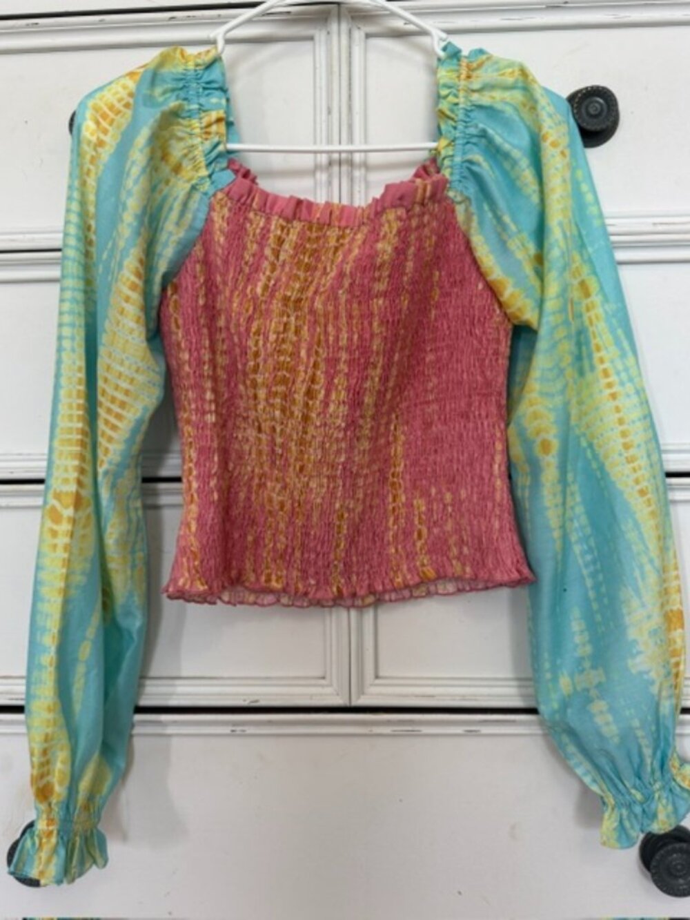 Kavita Bhartia Top Small Womens Anthropologie Tie Dye Smocked Blouse